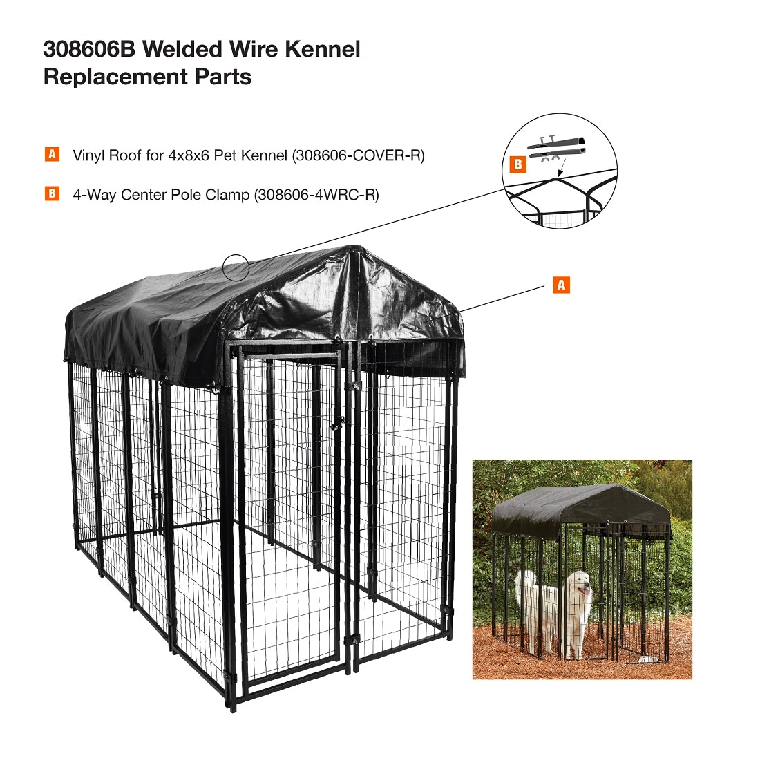 4 ft. x 8 ft. x 6 ft. Replacement Black Vinyl Roof for Pet Kennel